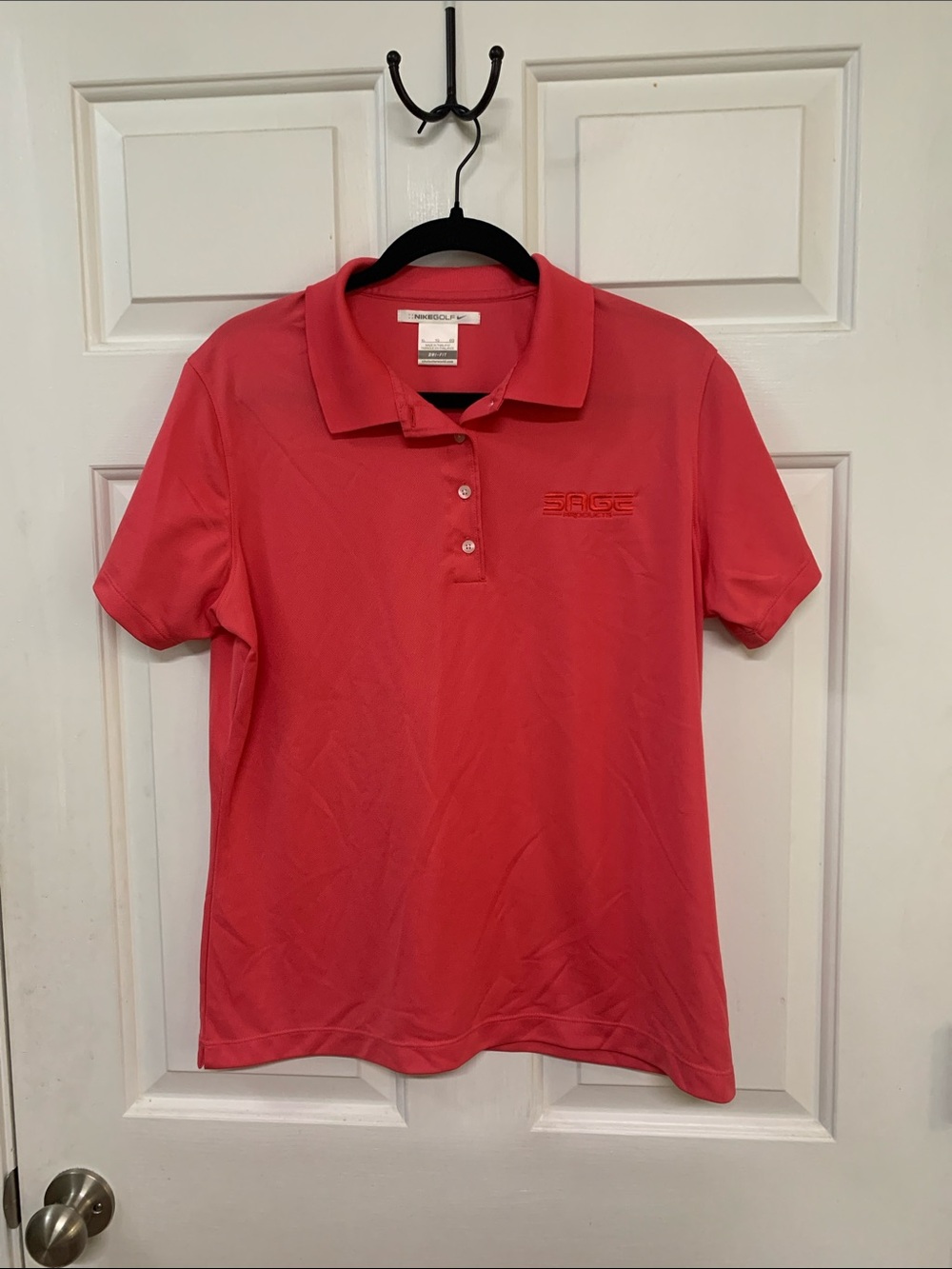 NikeGolf Watermelon Pink Short Sleeve Polo Sage Products logo embroidered sz XL